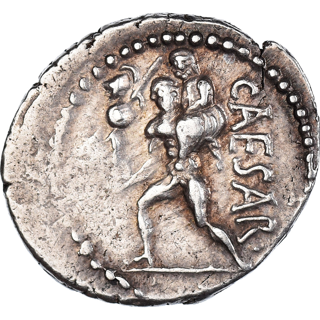 Julius Caesar, Denarius, 47-46 BC, Africa, Prata, EF(40-45), Crawford:458/1