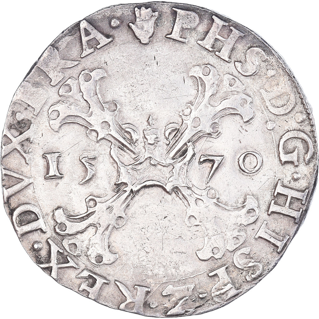 Pays-Bas espagnols, Philippe II, 1/2 Écu de Bourgogne, 1570, Anvers, Argent