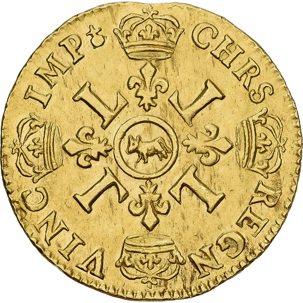 Frankreich, Louis XIV, Louis d'or aux 4 L, 1695, Pau, Flan neuf, Gold, VZ