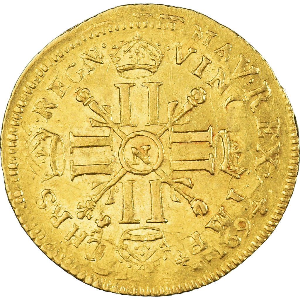 Frankreich, Louis XIV, 1/2 Louis d'or aux 8 L et aux insignes, 1702