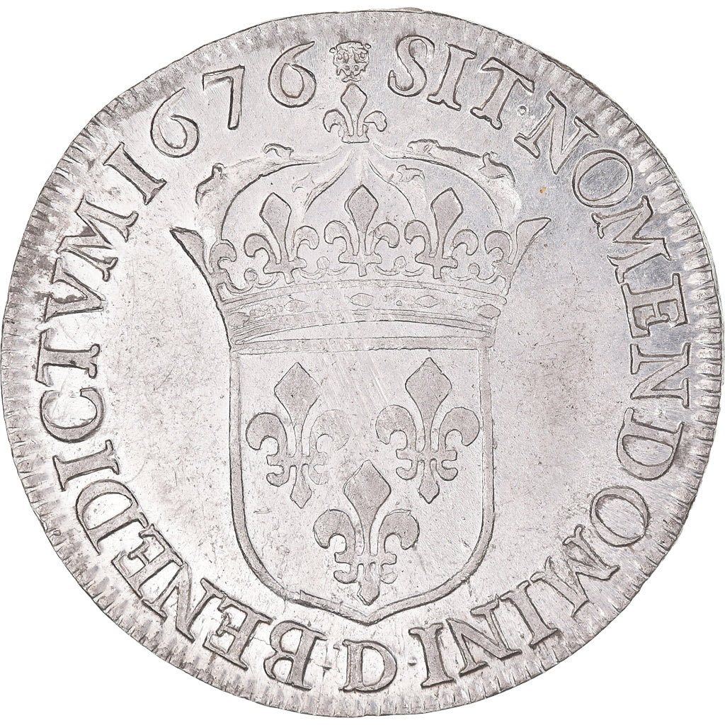 Francia, Louis XIV, 1/2 Écu à la cravate, 1676, Lyon, Plata, MBC+, Gadoury:174