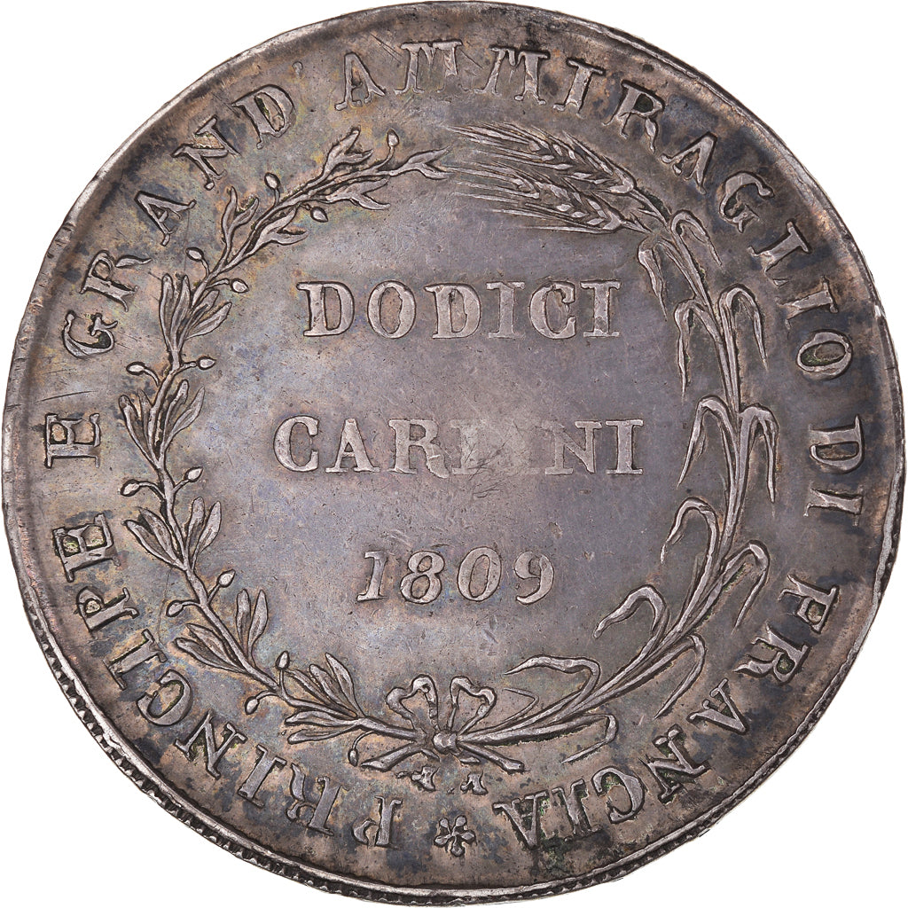 Kingdom of Naples, Joachim Murat, 12 Carlini, 1809, Naples, Plata, MBC+, KM:250