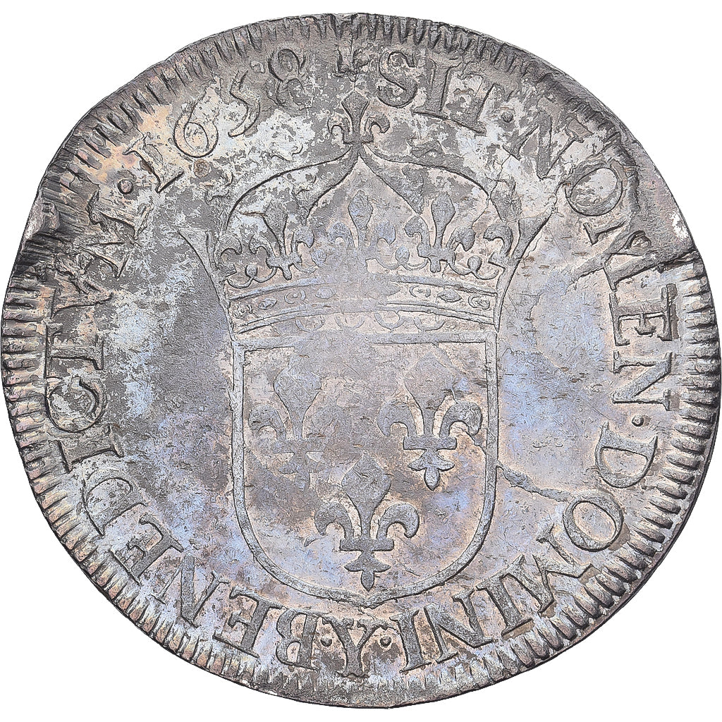 Francia, Louis XIV, 1/2 Écu de Bourges, 1658, Bourges, Argento, BB+