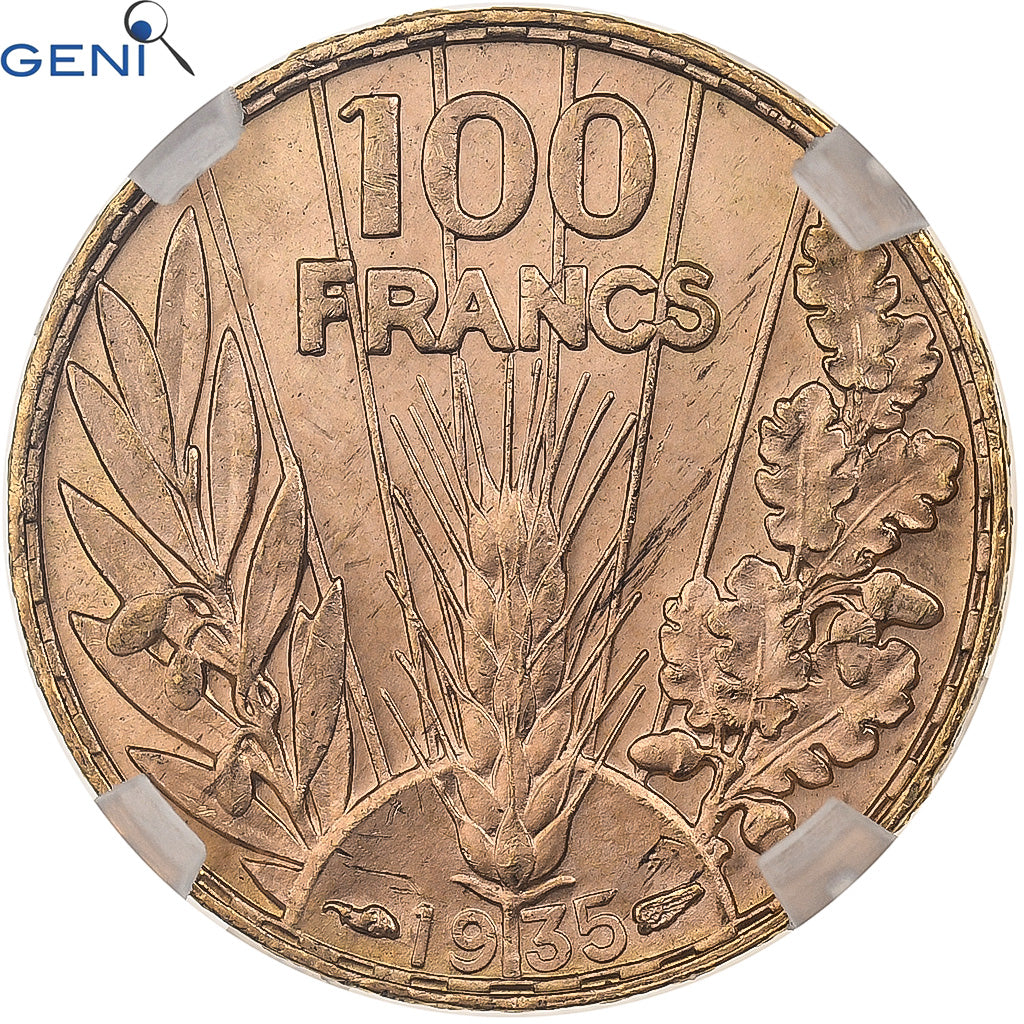 France, 100 Francs, Bazor, 1935, Paris, Gold, GENI, MS63, Gadoury:1148, KM:880