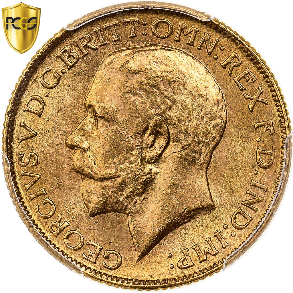 British India, George V, Sovereign, 1918, Bombay, Gold, PCGS, MS65, KM:525A