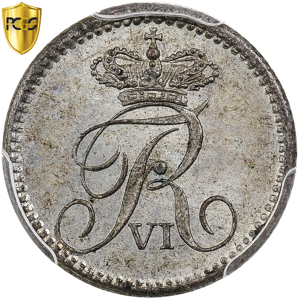 Dinamarca, Frederik VI, 3 Rigsbankskilling, 1836, Altona, Prata, PCGS, MS64