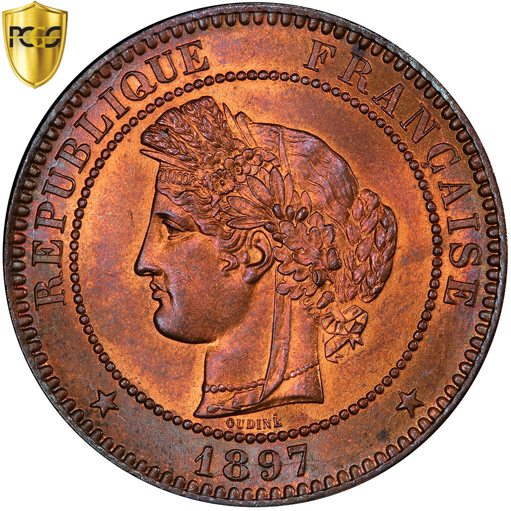 Moeda, França, Cérès, 10 Centimes, 1897, Paris, TOP POP, Mint Error, PCGS