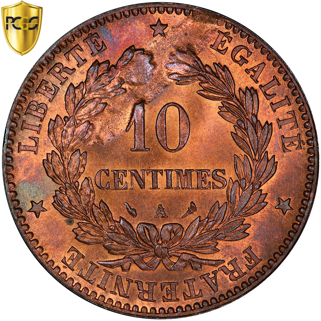 Moeda, França, Cérès, 10 Centimes, 1897, Paris, TOP POP, Mint Error, PCGS