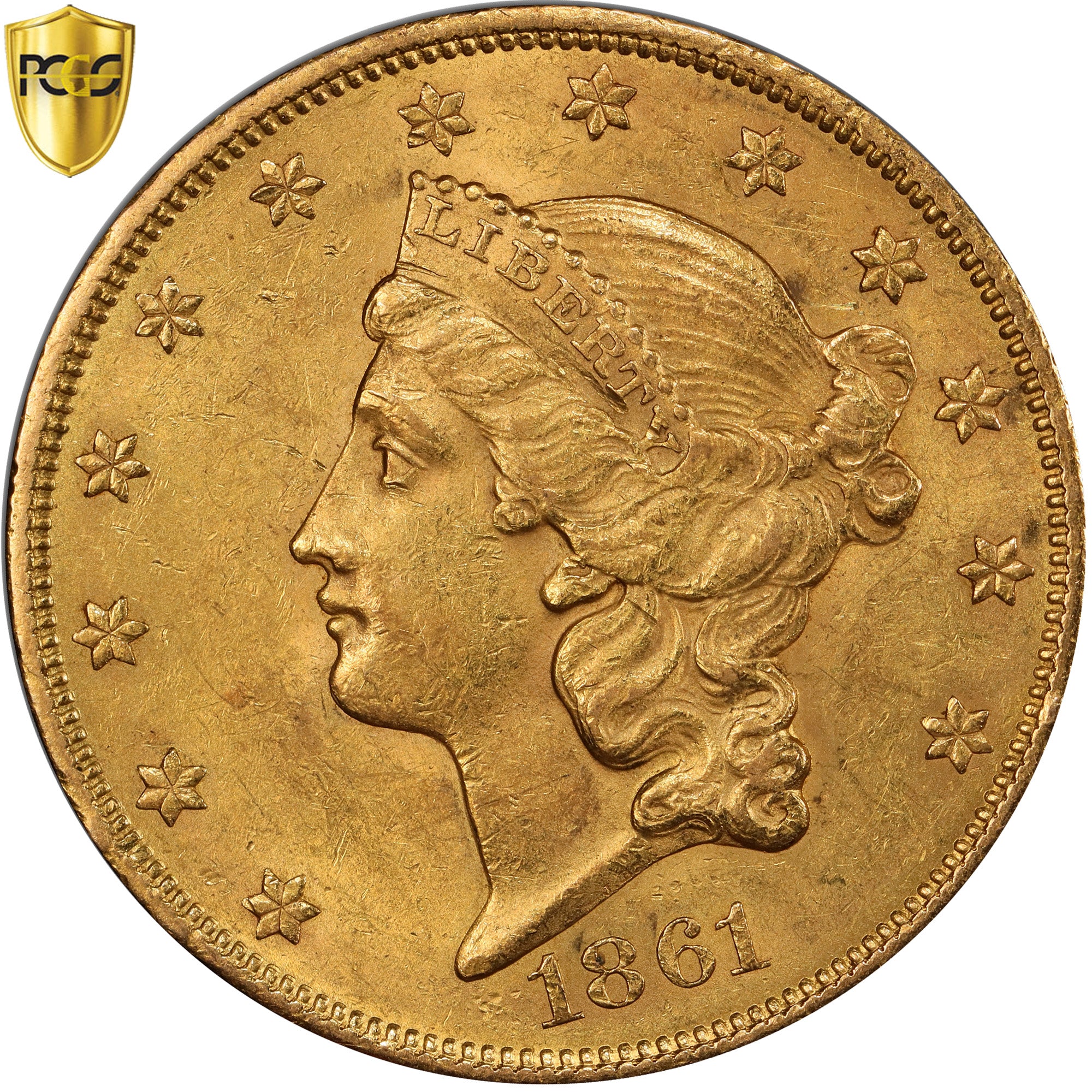 États-Unis, 20 Dollars, Liberty Head, 1861, Philadelphie, Or, PCGS, AU58