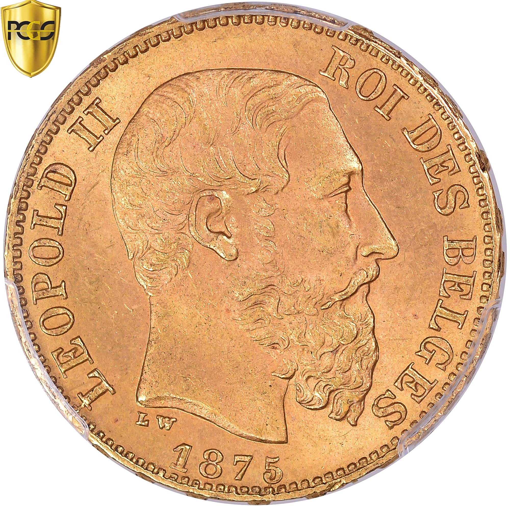 Belgique, Leopold II, 20 Francs, 1875, Bruxelles, Or, PCGS, MS65, KM:37