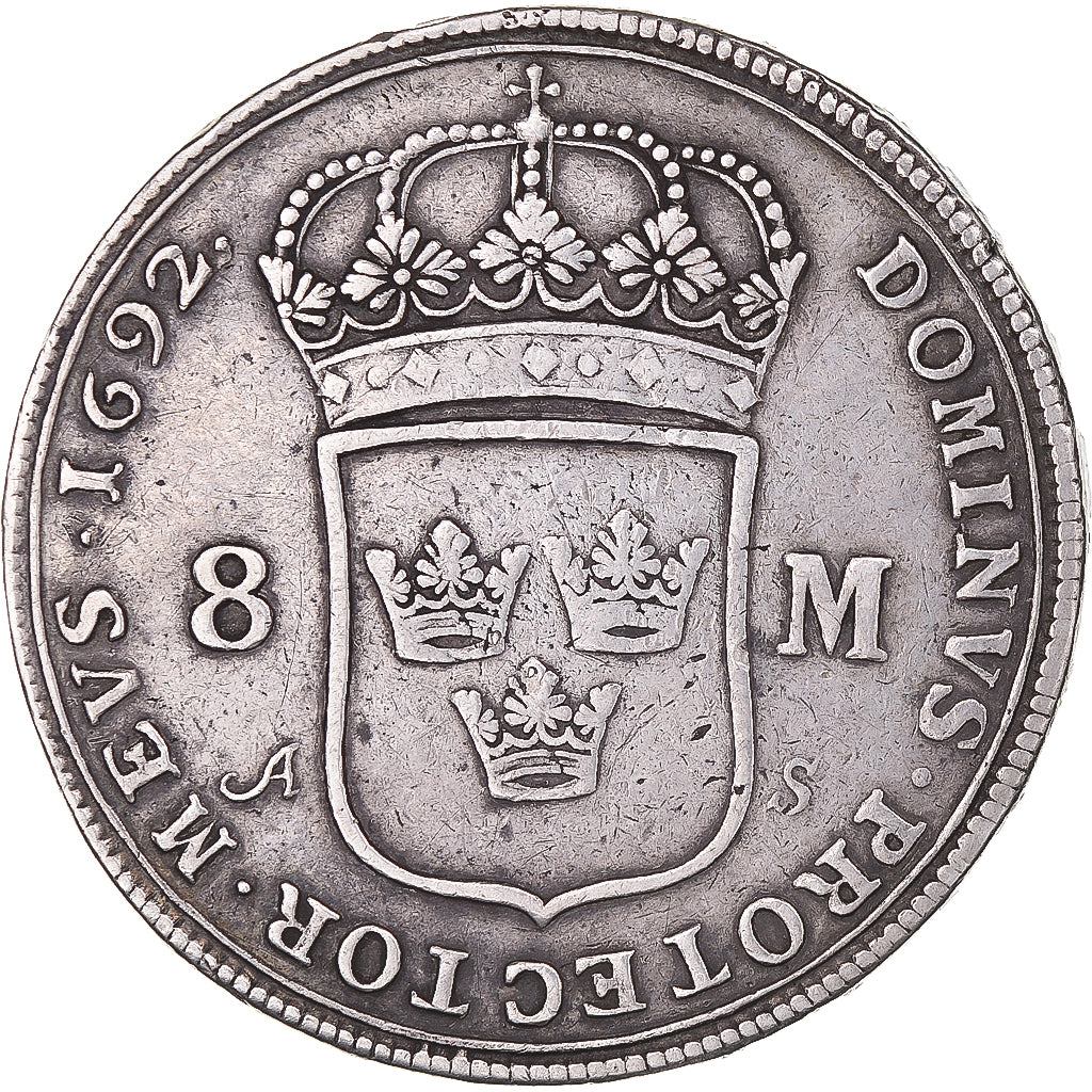 Zweden, Karl XI, 8 Mark, 1692, Stockholm, Zilver, FR+, KM:311
