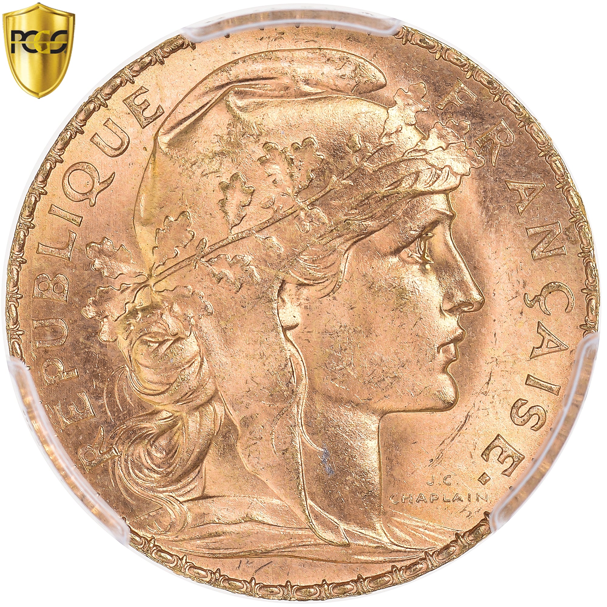France, 20 Francs, Marianne, 1909, Paris, Gold, PCGS, MS65, Gadoury:1064a