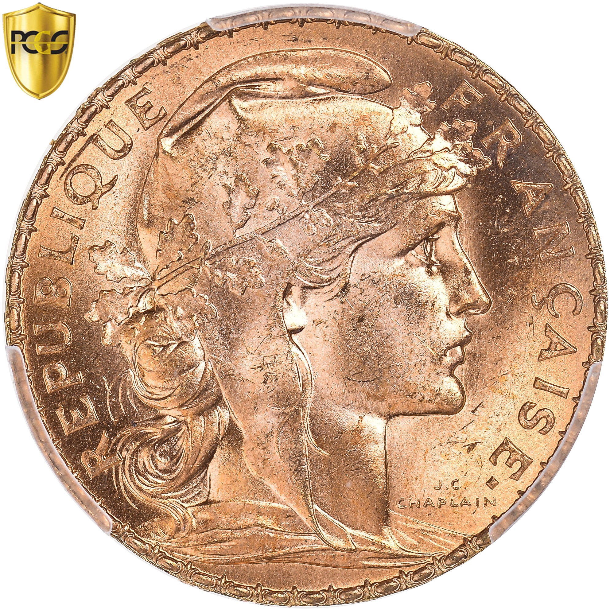 France, 20 Francs, Marianne, 1912, Paris, Or, PCGS, MS66, Gadoury:1064a