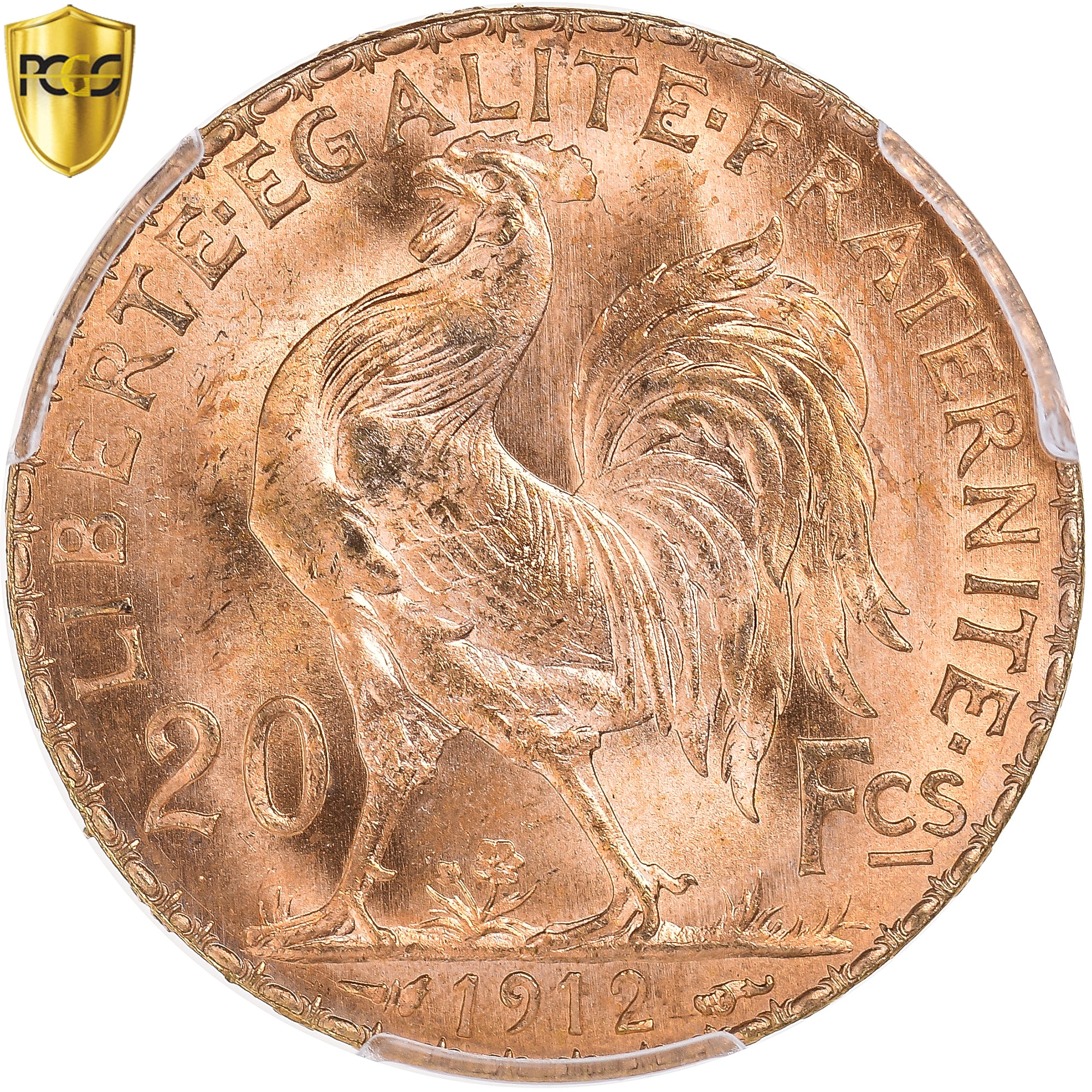 France, 20 Francs, Marianne, 1912, Paris, Or, PCGS, MS66, Gadoury:1064a