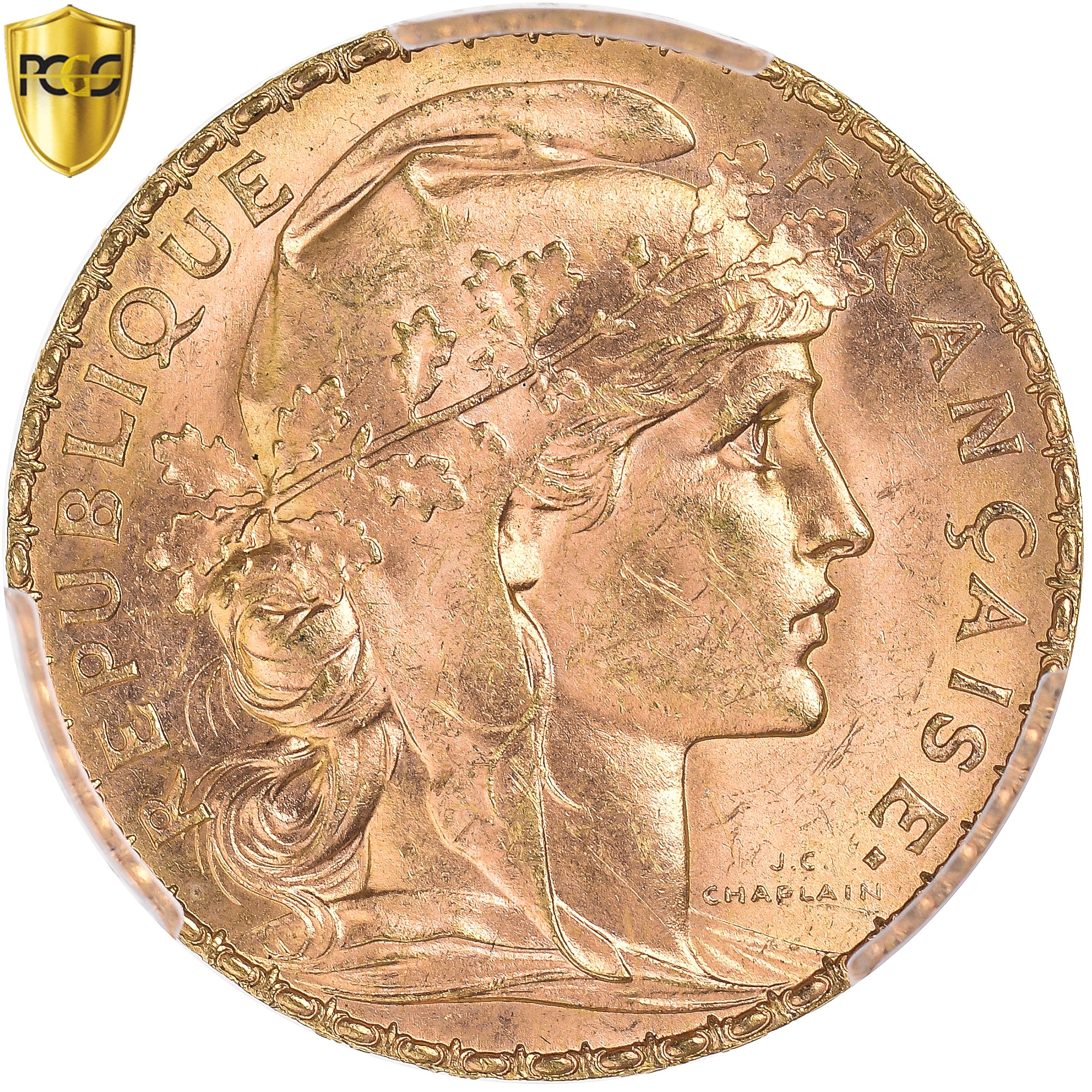Francia, 20 Francs, Marianne, 1913, Paris, Oro, PCGS, MS65, Gadoury:1064a, Le