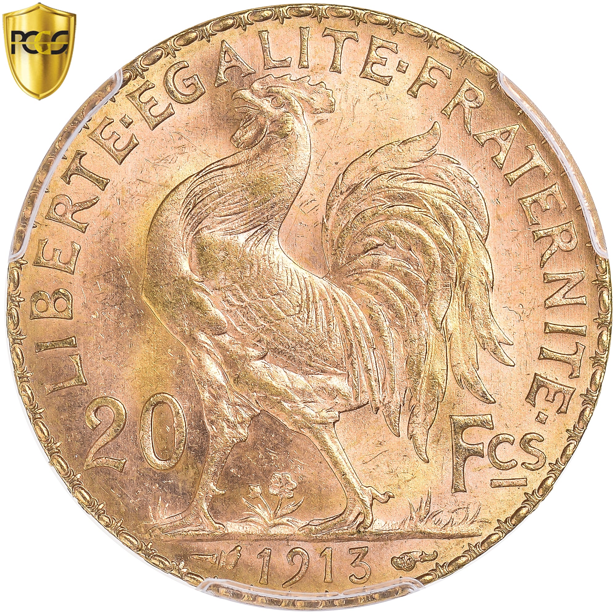Francia, 20 Francs, Marianne, 1913, Paris, Oro, PCGS, MS65, Gadoury:1064a, Le