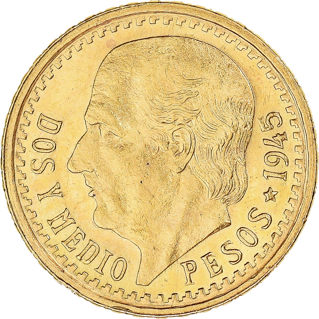 Münze, Mexiko, 2 1/2 Pesos, 1945, Mexico, UNZ+, Gold, KM:20
