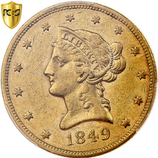 United States, 10 Dollars, Coronet Head, 1849, Philadelphia, Gold, PCGS, AU50
