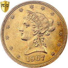 Stati Uniti, 10 Dollars, Coronet Head, 1907, Philadelphia, Oro, PCGS, MS62