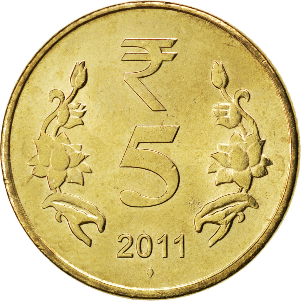 Coin, INDIA-REPUBLIC, 5 Rupees, 2011, MS(63), Nickel-brass, KM:399.2