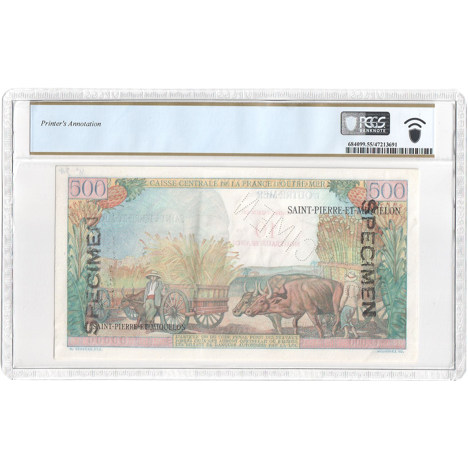 São Pedro e Miquelão, 10 Nouveaux Francs on 500 Francs, Pointe-à-Pitre