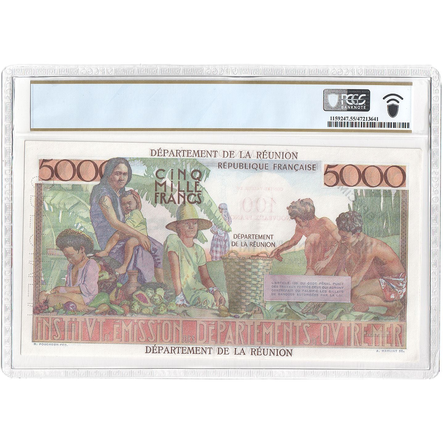 Réunion, 100 Nouveaux Francs on 5000 Francs, Schœlcher, Undated (1967), U.42