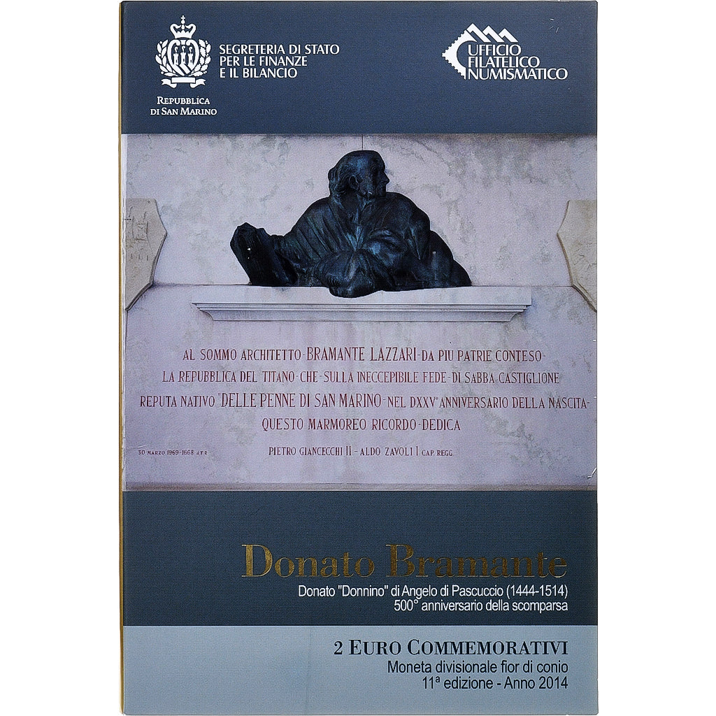 San Marino, 2 Euro, Donato Bramante, 2014, Rome, Bimetallic, MS(65-70)