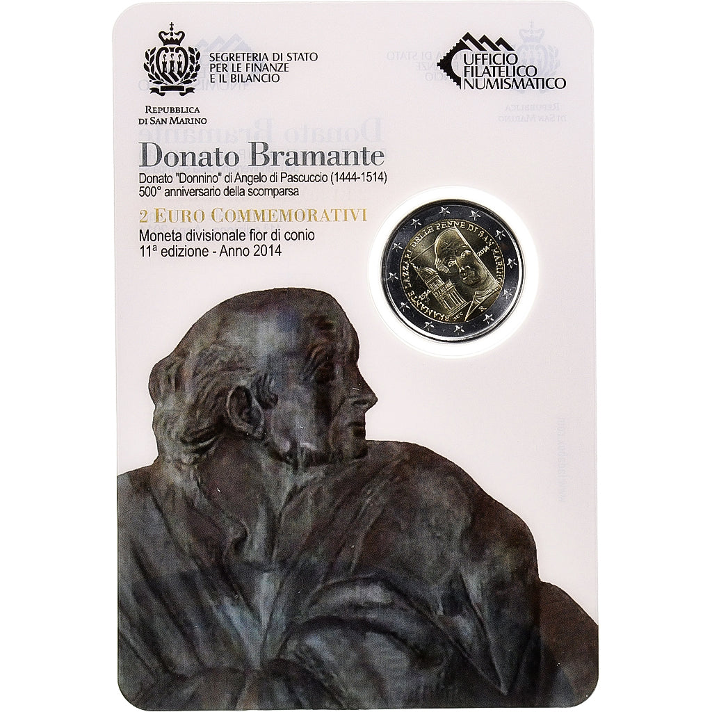 San Marino, 2 Euro, Donato Bramante, 2014, Rome, Bimetallic, MS(65-70)