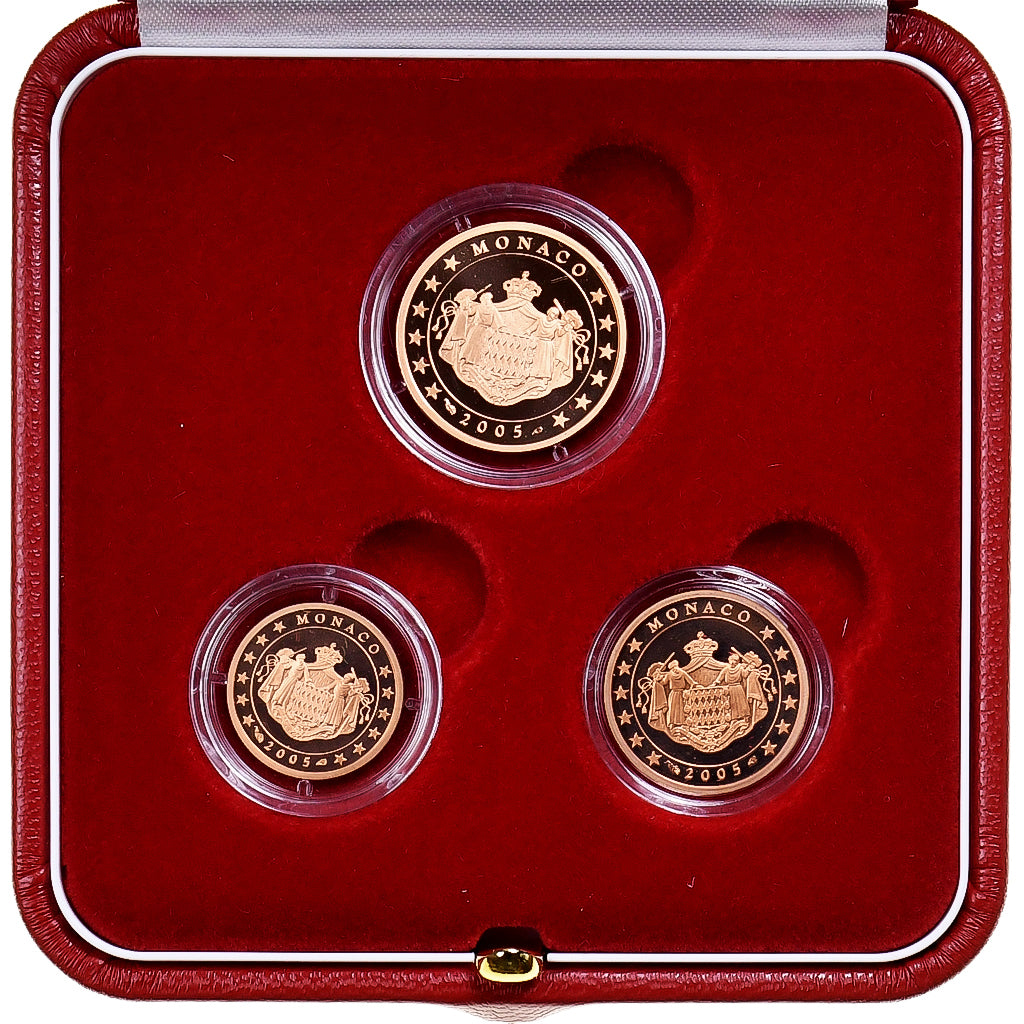 Monaco, Coffret 1,2 et 5 c., 2005, Pessac, Copper Plated Steel, MS(65-70)