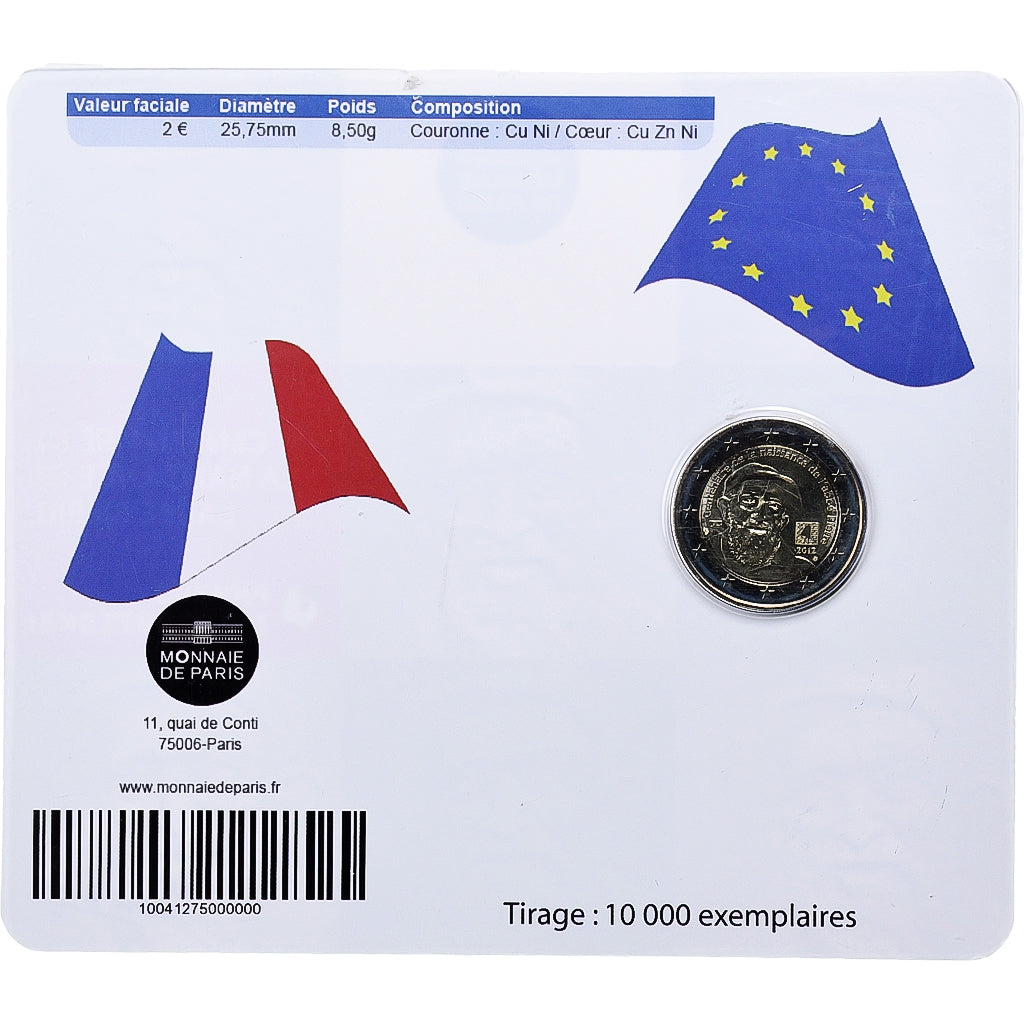 France, 2 Euro, Abbé Pierre, 2012, MDP, Bimetallic, MS(65-70)