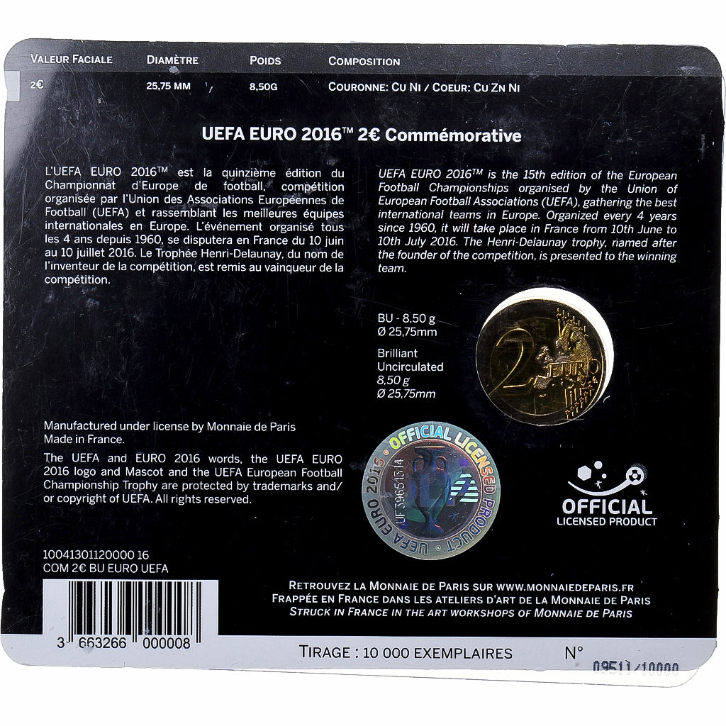 Francia, 2 Euro, UEFA Euro 2016, 2016, MDP, Bimetallico, FDC