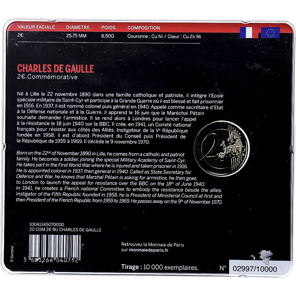 France, 2 Euro, Charles De Gaulle, 2020, MDP, Bimétallique, FDC