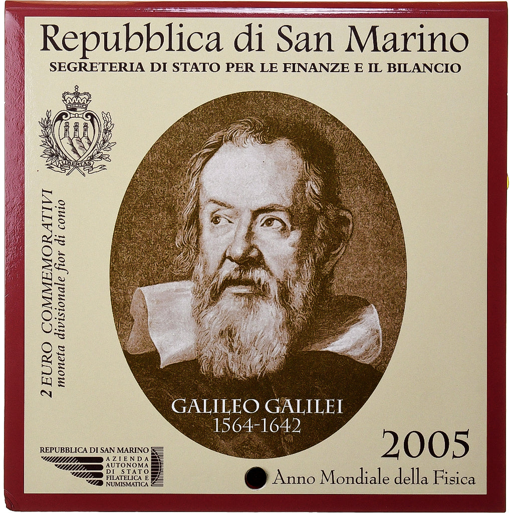 Saint Marin, 2 Euro, Galileo Galilei, Coin card, 2005, Rome, Bimétallique, FDC