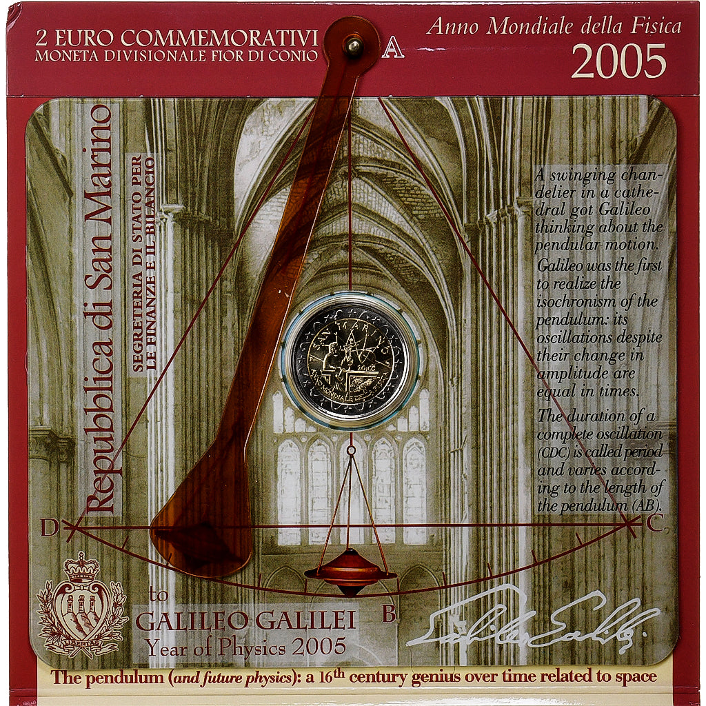 Saint Marin, 2 Euro, Galileo Galilei, Coin card, 2005, Rome, Bimétallique, FDC