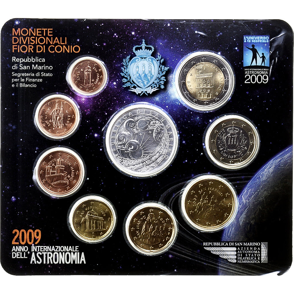 San Marino, Set 1 ct. - 5 Euro, International Year of Astronomy, Coin card