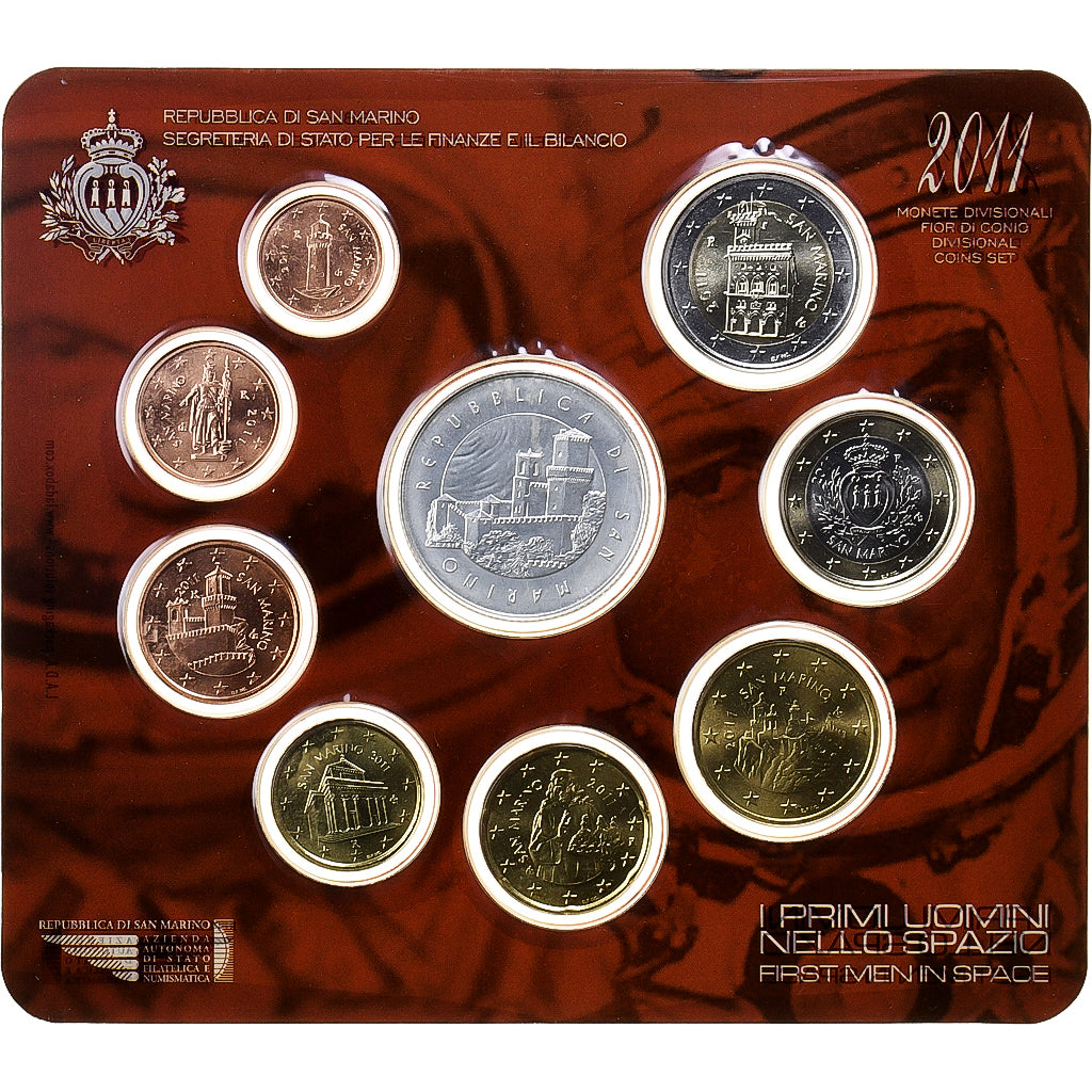 San Marino, Set 1 ct. - 5 Euro, First Men In Space, Coin card, 2011, Rome
