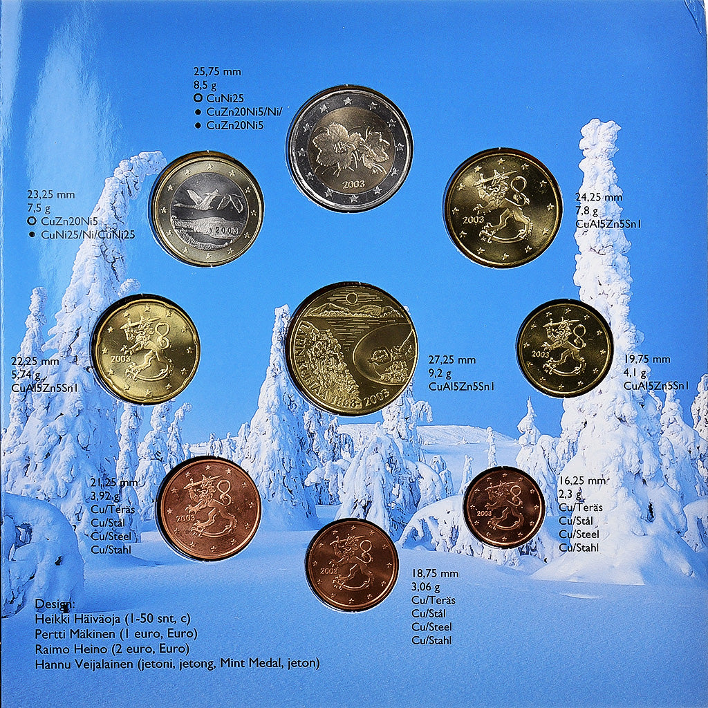 Finlandia, Set 1 ct. - 2 Euro + Medal, Gold panning, 2003, Vantaa, N.C., FDC