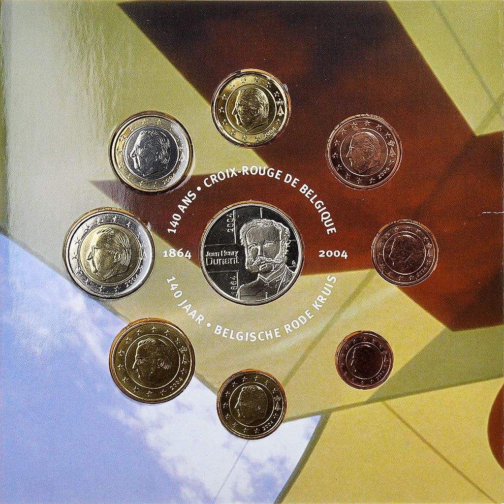 Belgia, Albert II, Coffret 1c. à 2€ + jeton, 140 ans de La Croix Rouge, 2004
