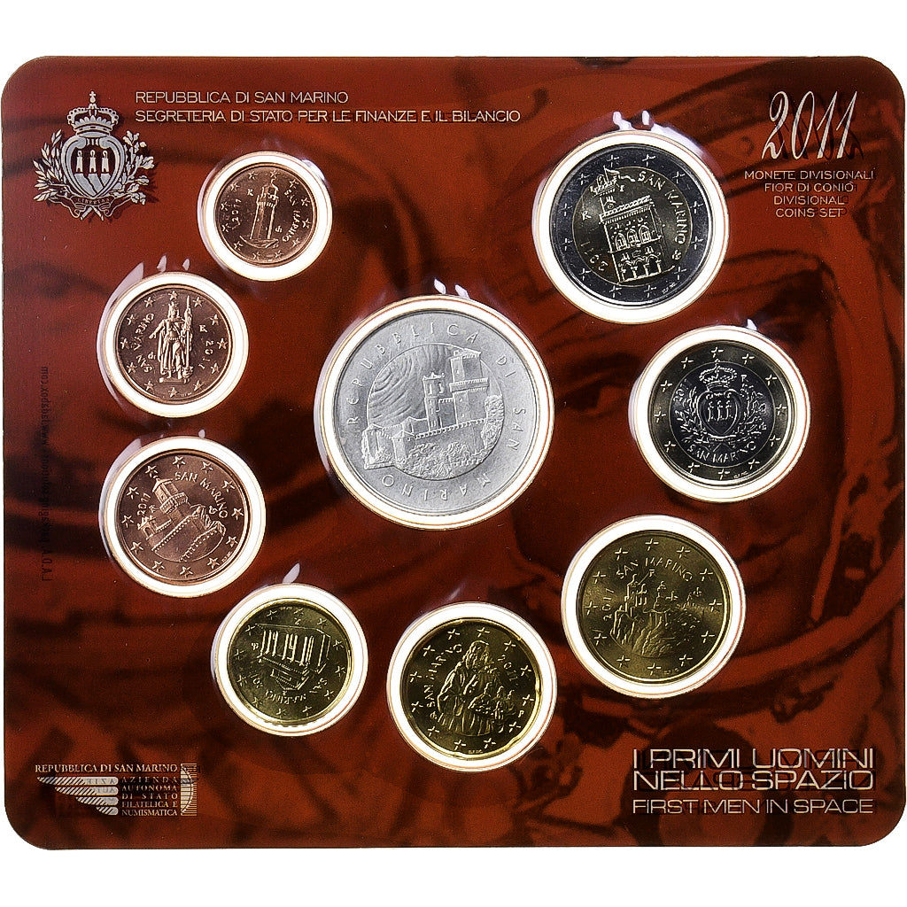 Saint Marin, Set 1 ct. - 5 Euro, First Men In Space, Coin card, 2011, Rome, FDC