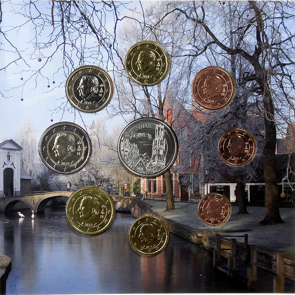 Belgium, Coffret 1c. à 2€ + token, Bruges historic Center, série FDC, 2010