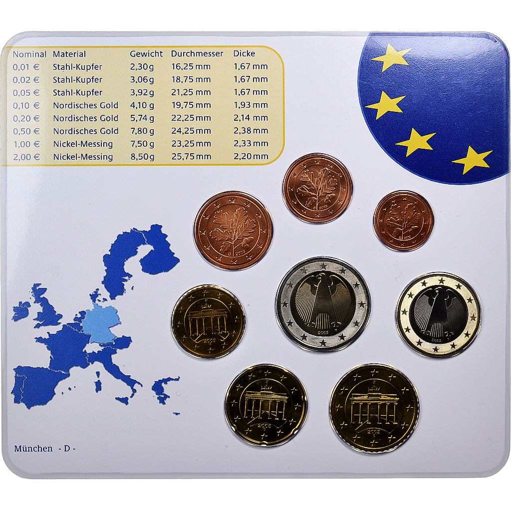 Deutschland, Set 1 ct. - 2 Euro, BU, 2003, Munich, STGL