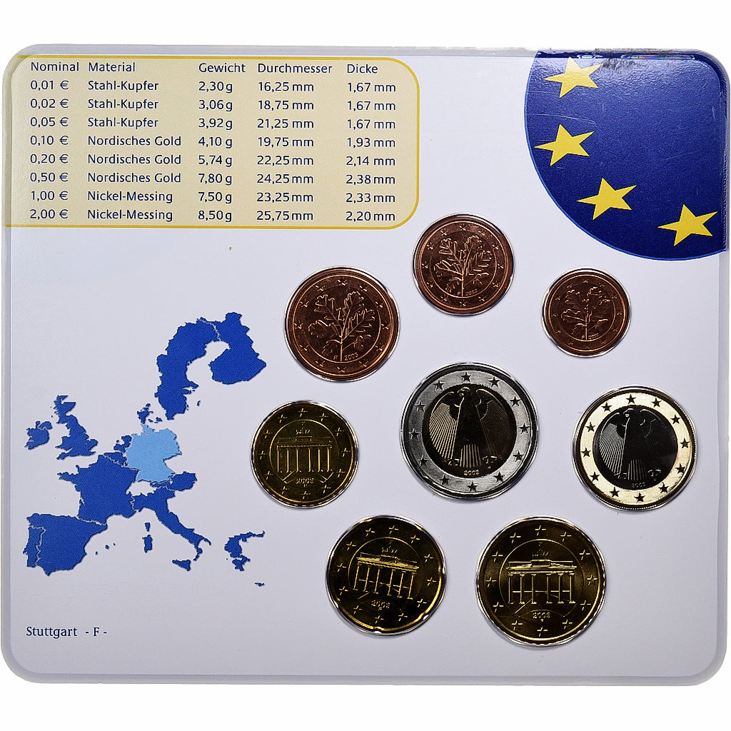 Deutschland, Set 1 ct. - 2 Euro, BU, 2003, Stuttgart, STGL