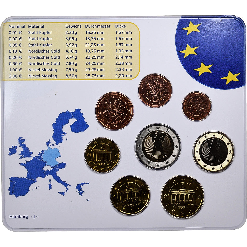 Germany, Set 1 ct. - 2 Euro, BU, 2003, Hamburg, MS(65-70)