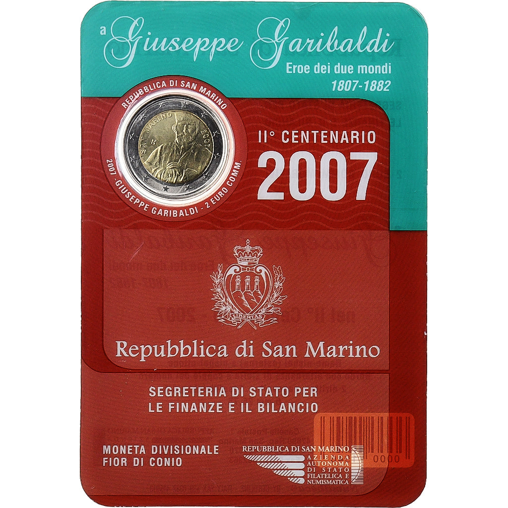 San Marino, 2 Euro, Giuseppe Garibaldi, 2007, Rome, Bimetallic, MS(65-70)