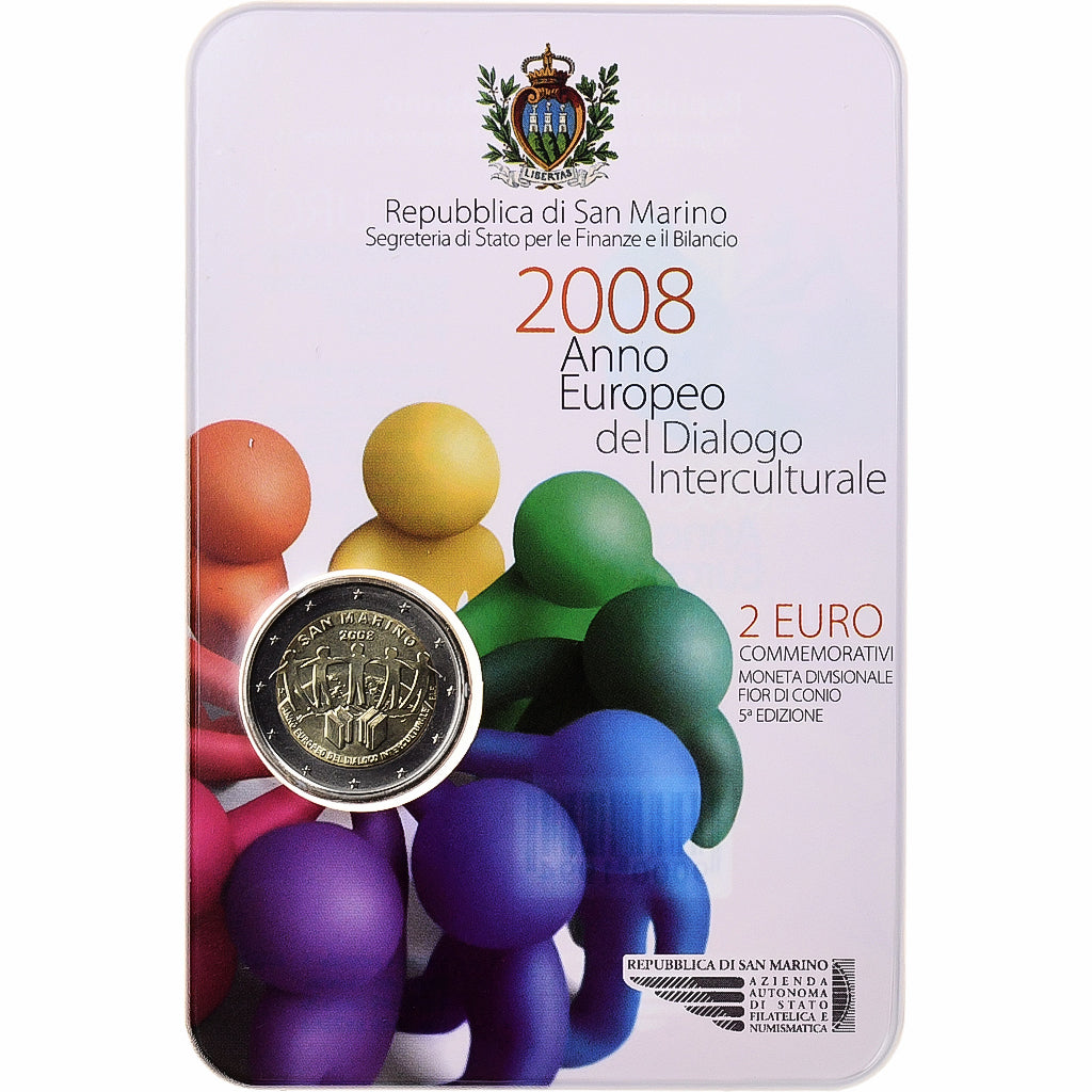 San Marino, 2 Euro, Intercultural Dialogue, 2008, Rome, Bimetallic, MS(65-70)