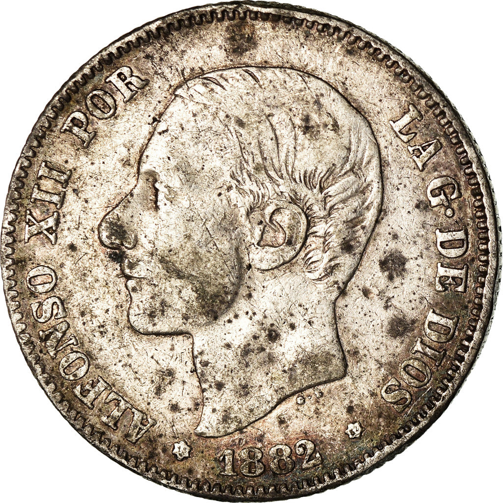 Moneda, España, Alfonso XII, 2 Pesetas, 1882, Madrid, BC+, Plata, KM:678.2