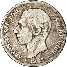 Moneta, Spagna, Alfonso XII, 2 Pesetas, 1882, Madrid, MB, Argento, KM:678.2