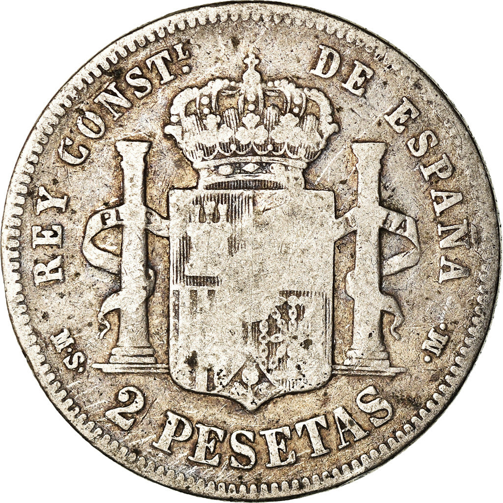 Moneda, España, Alfonso XII, 2 Pesetas, 1882, Madrid, BC+, Plata, KM:678.2