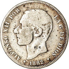 Moneta, Spagna, Alfonso XII, 2 Pesetas, 1882, Madrid, MB, Argento, KM:678.2