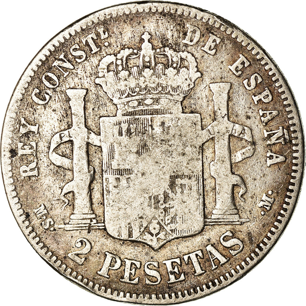 Moneta, Spagna, Alfonso XII, 2 Pesetas, 1882, Madrid, MB, Argento, KM:678.2